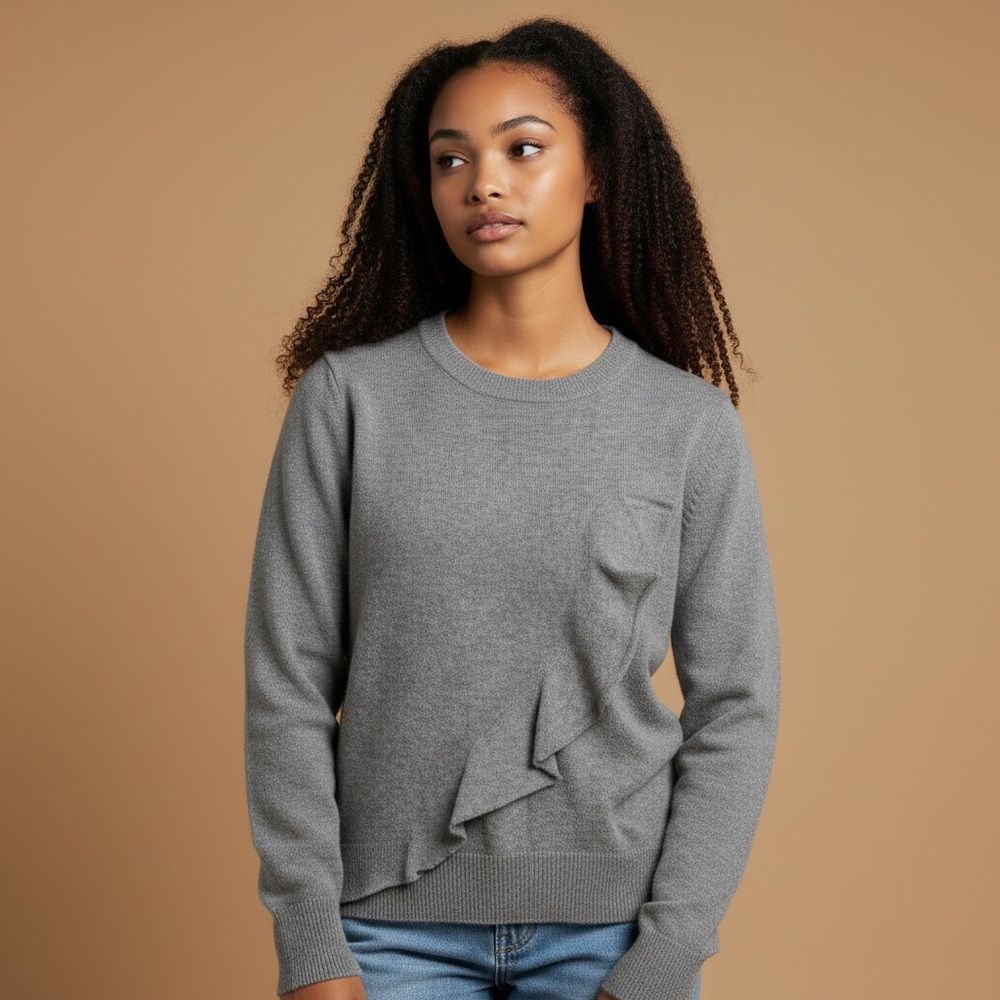 J. Crew ruffle front crew neck sweater M‎
